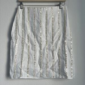 J Crew Collection Shell Embellished Skirt In Linen Size 2 White Flaw DIY